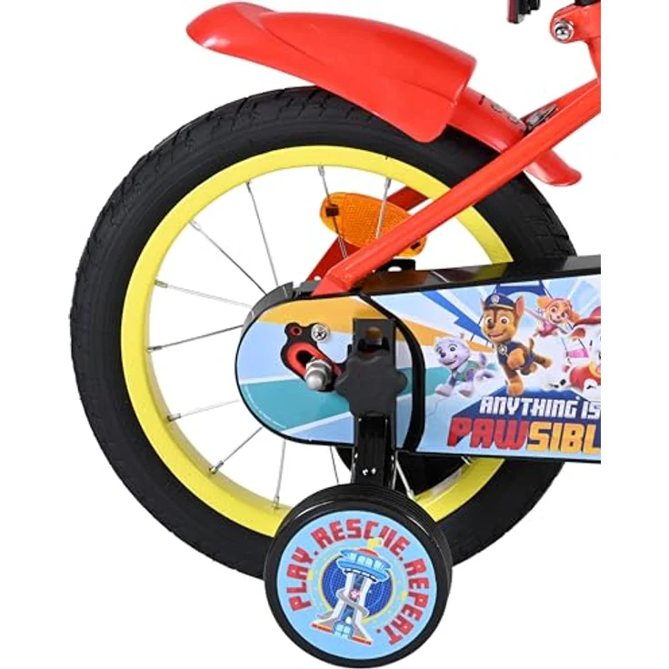 Volare Kinderfahrrad Paw Patrol, 14 Zoll, Rot/Blau, mit abnehmbaren Seitenrädern, höhenverstellbarem Sattel und Lenker, für Jungen – Bild 3