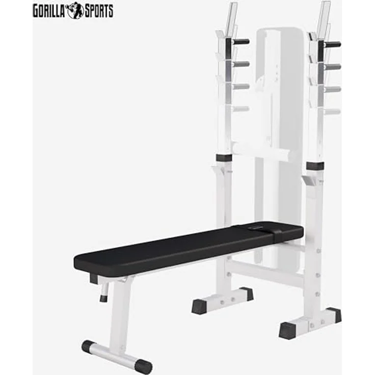 GORILLA SPORTS® Hantelbank - inkl. Hantelset 38/70/100kg, Ablage, Dip-Station, Höhenverstellbar, Klappbar, bis 200kg, Schwarz/Weiß - Trainingsbank mit Langhantelset, Drückerbank, Schrägbank, Flachbank – Bild 5