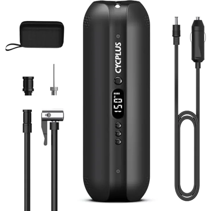 Cycplus AL1 Electric Pump, tragbare elektrische Pumpe mit 150 PSI, LED-Display und Powerbank-Funktion