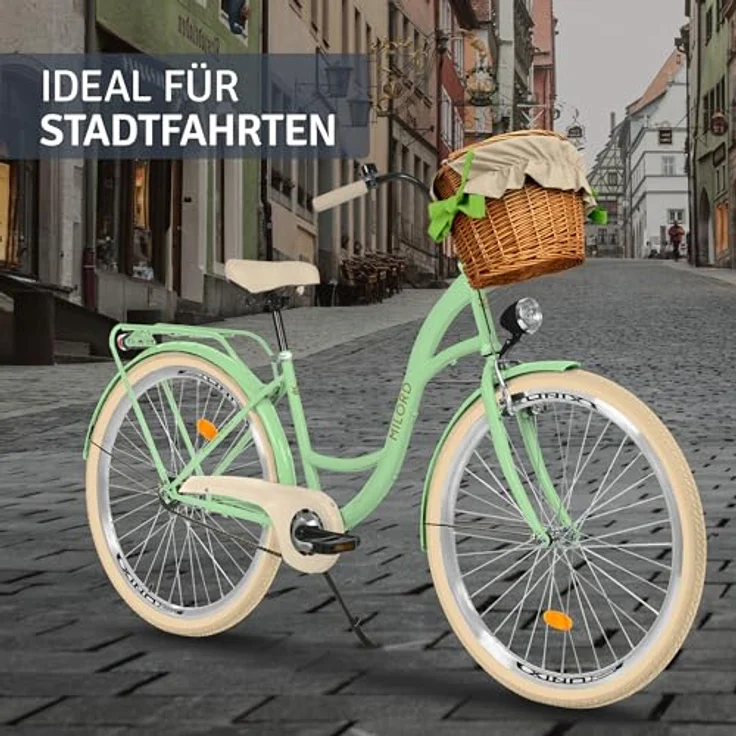 Milordbikes City-Fahrrad, Grün und Creme, 46 cm, Metallrahmen, geeignet für Freizeit und Sport – Bild 6