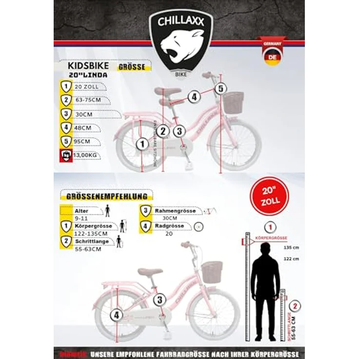 Chillaxx Bike Linda Premium Kinder City Bike in 20 Zoll - Fahrrad für Mädchen, Jungen, Hollandfahrrad Citybike Kinderfahrrad, geeignet für 6,7, 8, 9, 10, 11 Jahre (Rosa) - Leichtes 20 Zoll Kinderfahrrad mit modernem Design von Chillaxx – Bild 5