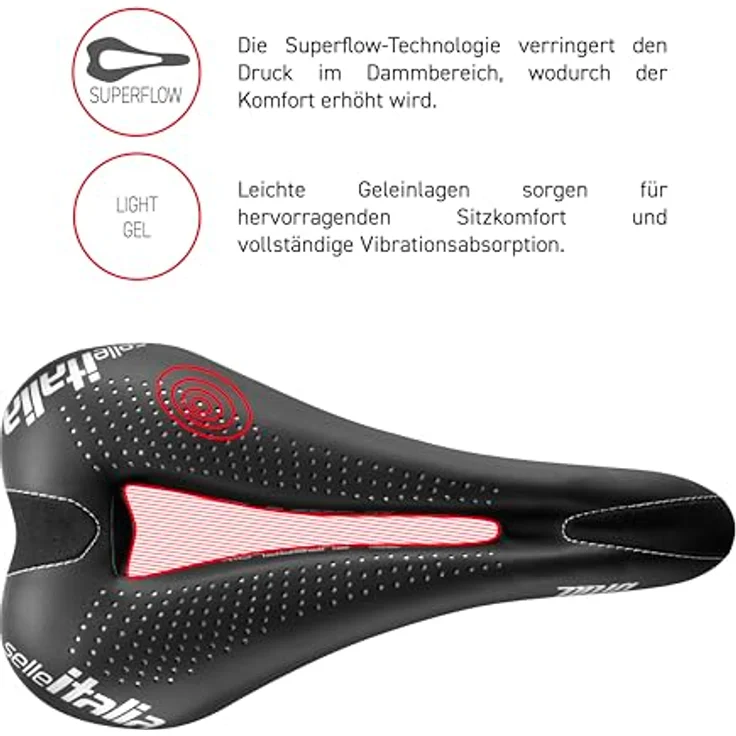 Selle Italia DIVA Gel Superflow Sattel, ergonomische Form für maximalen Komfort, schwarz - S3 – Bild 5