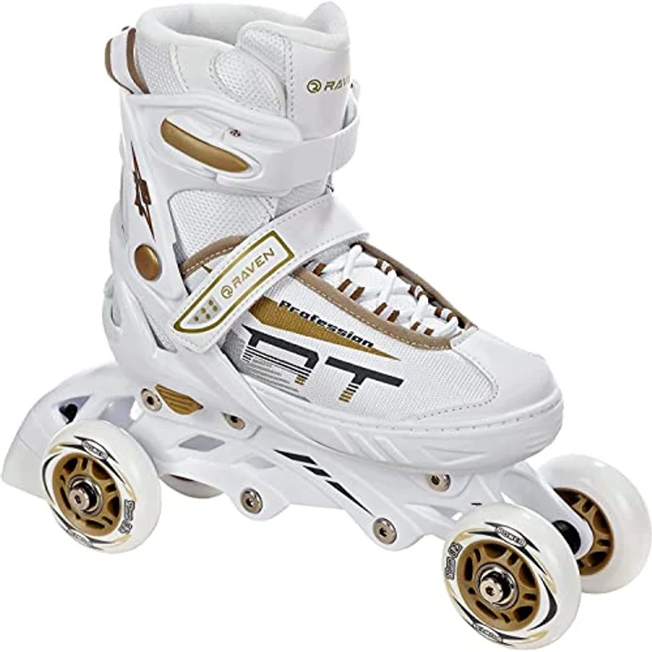 RAVEN Profession 4in1 Inlineskates Triskates Rollschuhe Schlittschuhe, verstellbar, White/Gold, Gr. 35-39 (23cm-25,5cm), PU-Rollen, SAS Shock-Absorbing-System, Triple-Vent-System – Bild 4