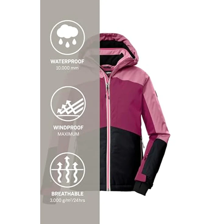 Killtec KSW 196 GRLS SKI JCKT, Kinder Skijacke in lila mit 10.000 mm Wassersäule, wasserdicht und atmungsaktiv, regulierbare Kapuze und Saum – Bild 7