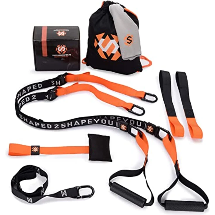 Septagon Sports® Premium Sling Trainer Set V.2023 Suspension Trainer mit Handtuch, Rucksackbeutel und Trainingsbuch - Schlingentrainer für Functional Training mit Türanker + Qualitätszertifikat – Bild 1
