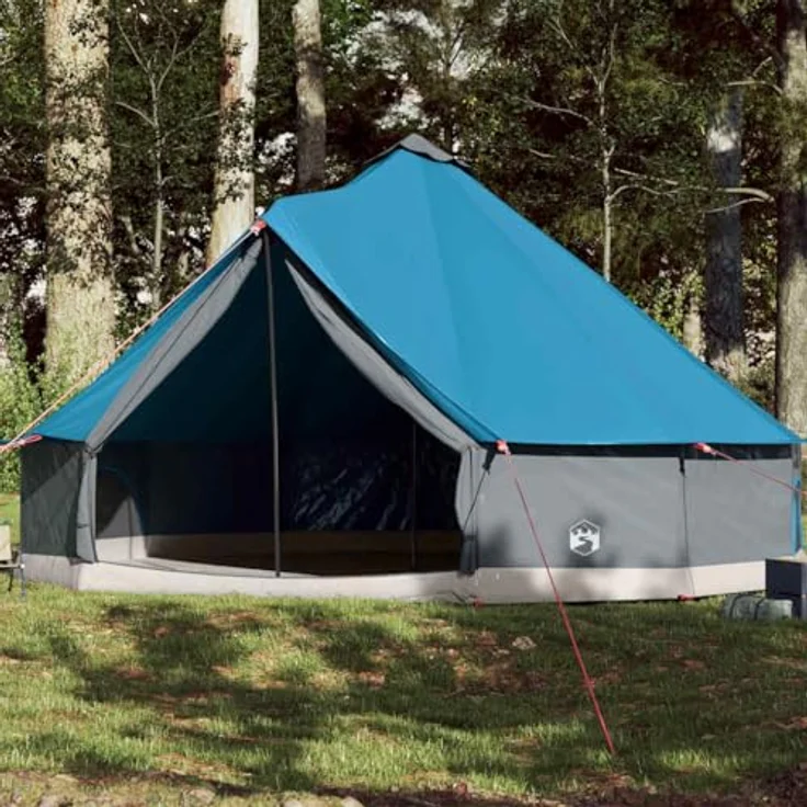 vidaXL Tipi Familienzelt 12 Personen, Campingzelt mit Netzwände, Wasserdicht Tipizelt mit E-Anschluss, Gartenzelt, Blau 185T Polyester – Bild 2