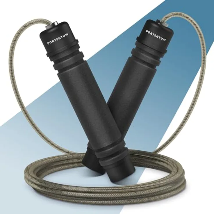 PORTENTUM Speed Rope, verstellbares Springseil mit ergonomischen rutschfesten Schaumgriffen, 2,8 Meter Länge, ideal für Fitness & Ausdauer, geeignet für Kinder und Erwachsene