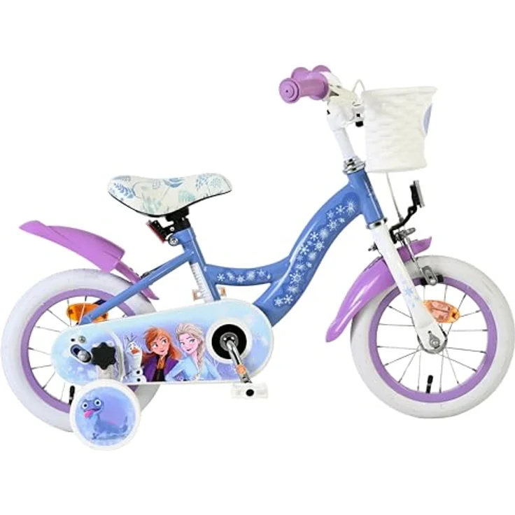 Volare Disney Frozen 2 Kinderfahrrad für Mädchen, 12 Zoll (30 cm), Blau/Lila, mit abnehmbaren Stützrädern und höhenverstellbarem Sattel und Lenker – Bild 2