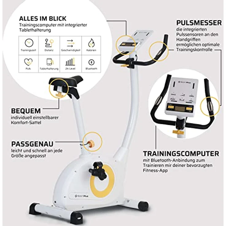 SportPlus COMPACT Heimtrainer Fahrrad, 24 Widerstandsstufen, integrierte Herzfrequenz-Messer & App kompatibel, Hometrainer – Bild 4