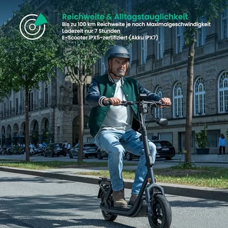 Egret GTc E-Scooter, 20 km/h mit Straßenzulassung, bis 150 kg, 100 km Reichweite, Vollfederung, Schnellwechsel-Akku – Bild 4
