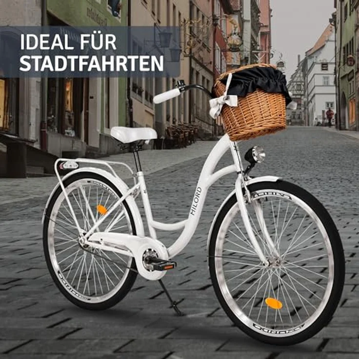 Milordbikes City-Fahrrad, 46 cm, Weiß, Metall, mit hochwertiger Ausstattung und Aluminiumfelgen, ideal für Freizeit, Sport & Fitness – Bild 6