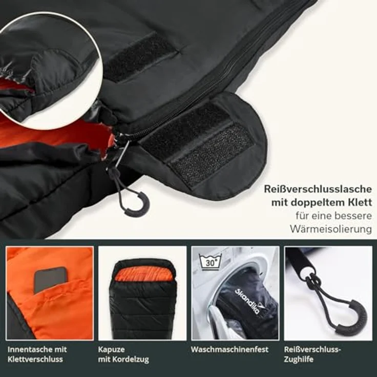 SKANDIKA Mumienschlafsack Vegas, Outdoor, schwarz, wasserabweisend, kombinierbar, bis -12°C, 220x110 cm – Bild 5