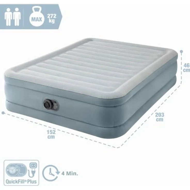 Intex Premium Comfort Airbed 64824ND Luftmatratze mit Elektropumpe, 203 x 152 x 46 cm, grau, belastbar bis 272 kg – Bild 4