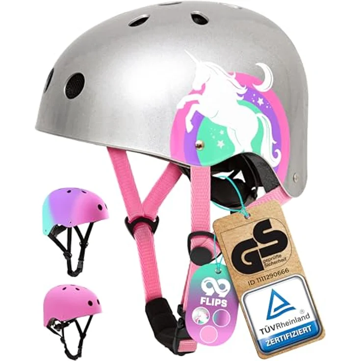 99FLIPS Fahrradhelm Kinder Mädchen, GS Skaterhelm für 3-12 Jahre, rosa, TÜV Rheinland zertifiziert – Bild 1