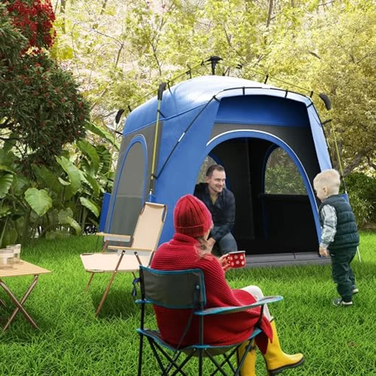 Outsunny Pop Up Kuppelzelt für 4 Personen, UV 50+, 4 Türen, 199 cm Höhe, 1000 mm Wassersäule, leichtes Familienzelt für Camping und Trekking – Bild 2