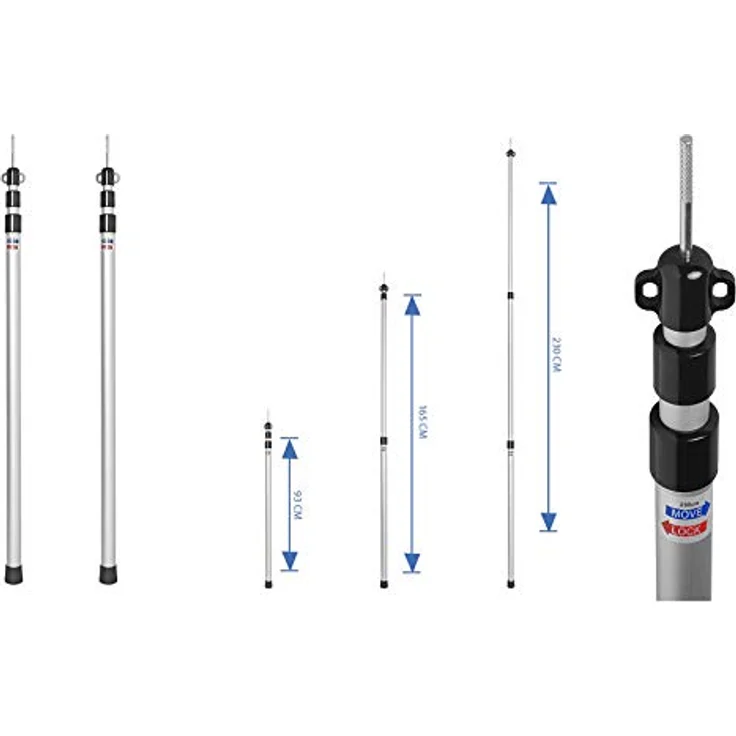 ProPlus Teleskop Zeltstange 93-230 cm, 2er Set, Aluminium, stufenlos einstellbar, silber schwarz – Bild 1