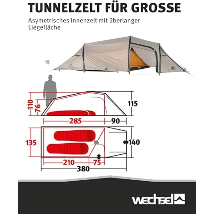 Wechsel Outpost 2 Travel Line, Tunnelzelt für 2 Personen, 3.30 kg, hoch wasserdicht mit 5000 mm und 7000 mm Wassersäule, einfach aufzubauen – Bild 6