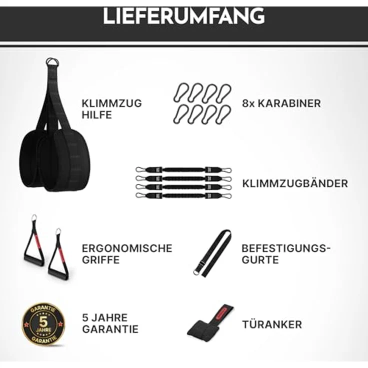 NEOLYMP Klimmzughilfe, 4-Seil-System mit 4x Tube Bands je 34 kg, gepolsterte Fußschlaufen, Türanker für saubere Klimmzüge – Bild 2