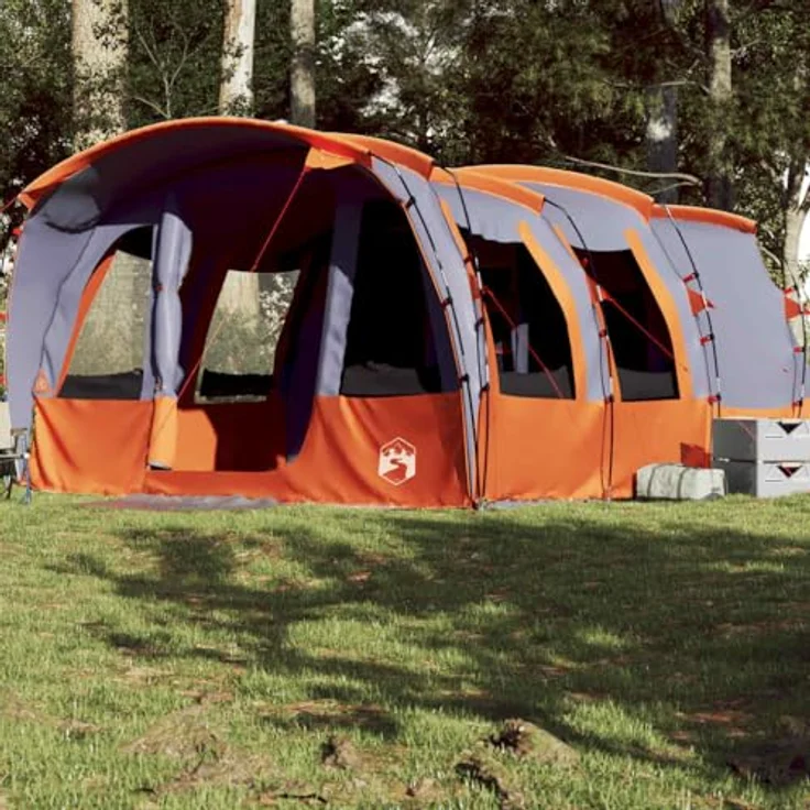 vidaXL Tunnel Familienzelt 8 Personen, wasserdichtes Campingzelt mit Steckverbindungssystem, grau, inklusive Heringen und Abspannseilen – Bild 2
