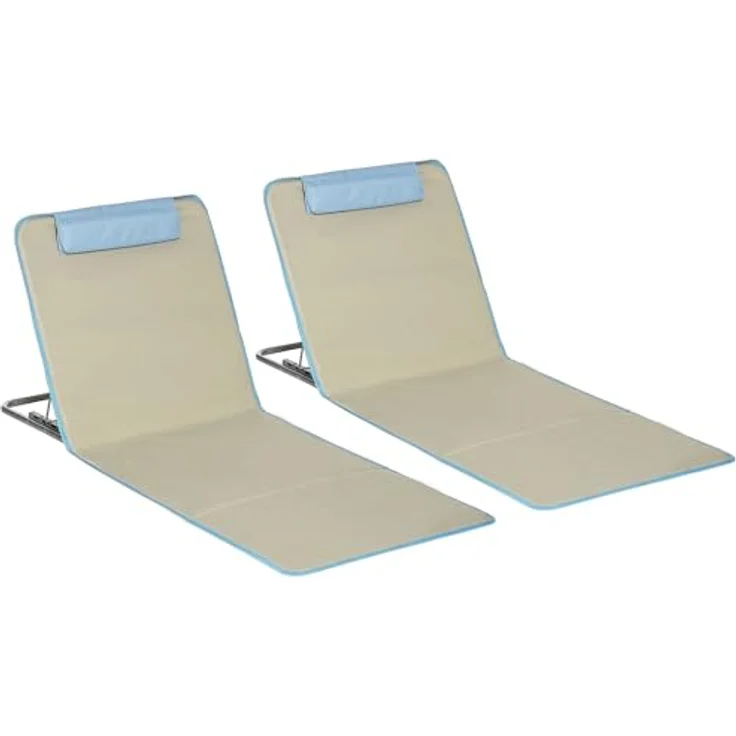Outsunny Strandmatte 2er Set, Faltbare Strandliege mit Kopfkissen, 5-stufig höhenverstellbar, tragbar, Beige, 134 x 48 x 33-43 cm – Bild 1