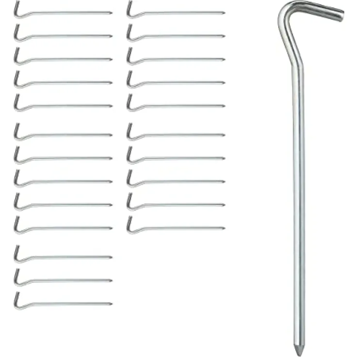 Relaxdays Zeltheringe, 24er Set, verzinktes Eisen, 18 cm lang, rund, für normale & harte Böden, silber