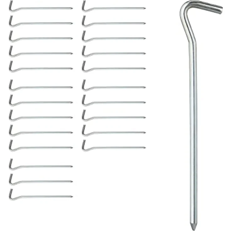 Relaxdays Zeltheringe, 24er Set, verzinktes Eisen, 18 cm lang, rund, für normale & harte Böden, silber – Bild 1