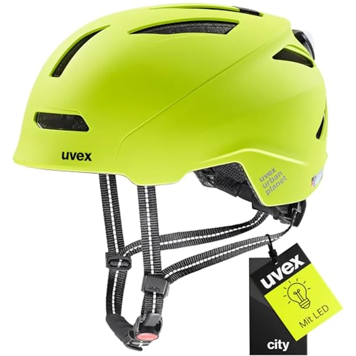 Uvex Sports urban planet LED, Cityhelm mit Hartschalenkonstruktion, 14 Belüftungsöffnungen, mattem Lime-Finish, 54-58 cm – Bild 1