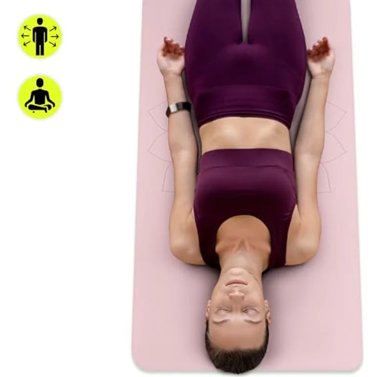 HyperMotion Yogamatte Lotus, rutschfestes TPE mit 6mm Stärke, 183x61 cm, rosa, inkl. Tragegurt – Bild 8