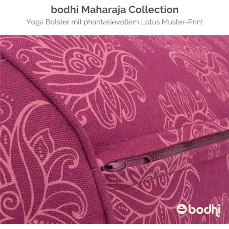 Bodhi Yoga Bolster Ø 23 cm | Maharaja Collection | Abnehmbarer & Waschbarer Bezug aus 100% Baumwolle | Yogarolle mit Bio-Dinkelfüllung | Yogakissen für Restorative & Yin Yoga (Lotus/Berry) – Bild 3