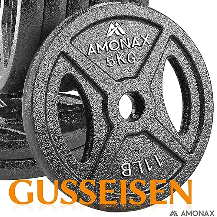 Amonax Hantelscheiben Set, 2,5kg, 5kg, 10kg Hantel Set für 25mm Gewichte Hantel Bar, Metall Hantelscheiben für Gewichtheben und Hip Thrust, hantelscheiben gusseisen für das Home Gym – Bild 2