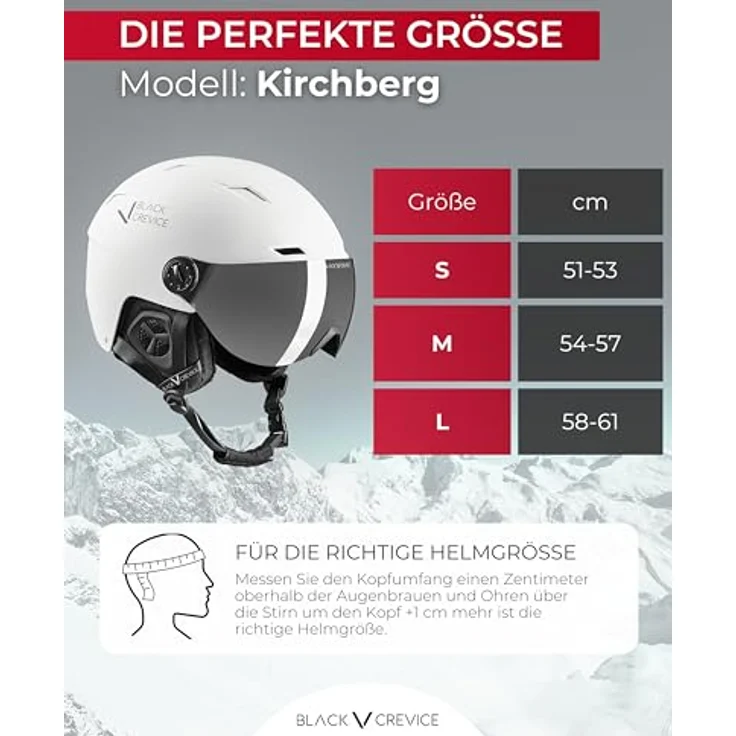 Black Crevice Skihelm Kirchberg mit Visier, weiß, M (54-57cm), atmungsaktiv und schlagfest – Bild 5