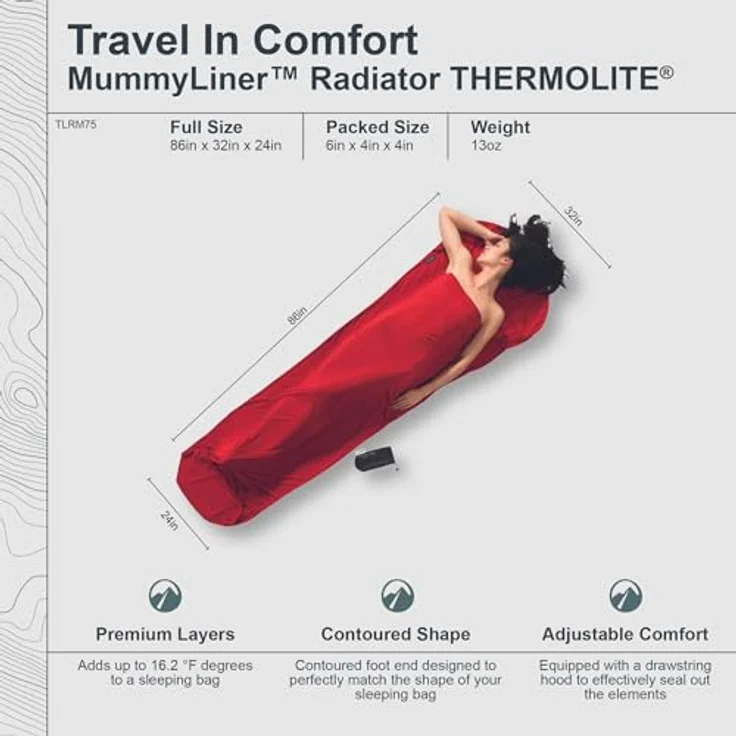 Cocoon MummyLiner Thermolite Radiator, Schlafsack (220 cm) mit hoher Wärmeleistung, mumienförmig, leicht und kompakt, für warme und tropische Klimazonen – Bild 3