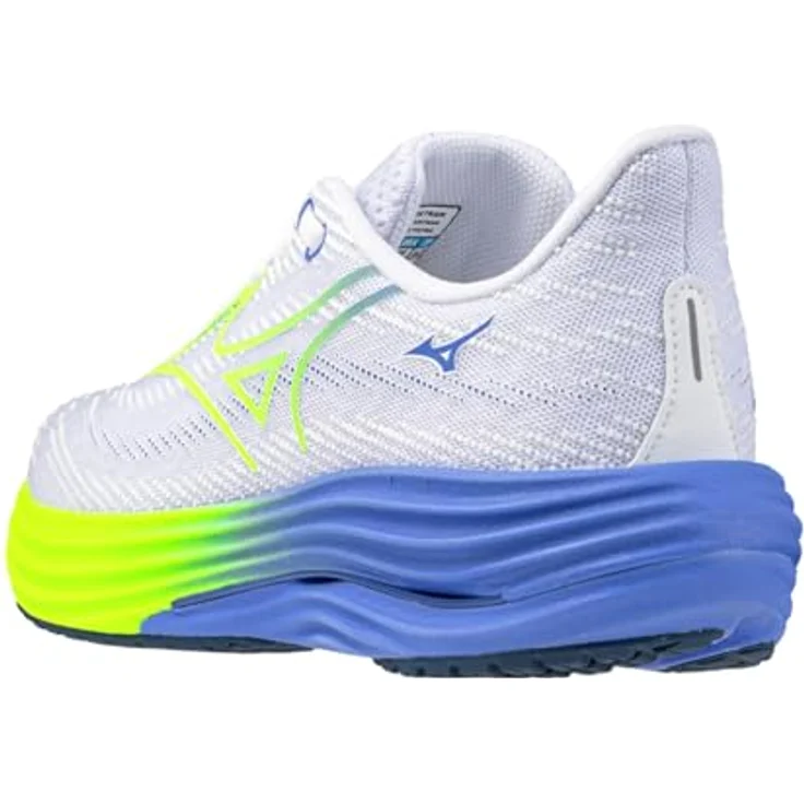 Mizuno Wave Rider 29, Damen Laufschuhe mit Mizuno Enerzy NXT und Wave-Technologie, Blau-Weiß-Gelb, Größe 38.5 – Bild 6