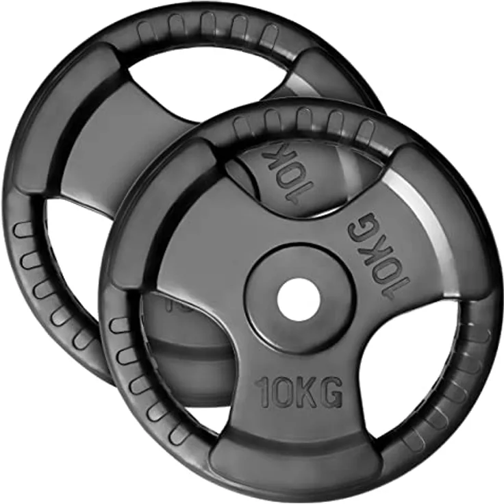 MAXXIVA® Hantelscheiben 2er Set Gewichtsplatte je 10 kg Gusseisen Gripper Gummi schwarz 20 kg Fitness Krafttraining Bodybuilding Workout Gewichtheben Reha