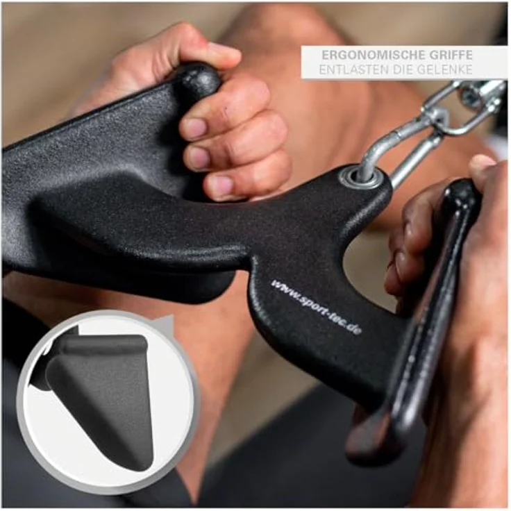 Sport-Tec ergonomischer Rudergriff, Seilzug Krafttraining Muskelaufbau Bizeps Curls, 31,5x16 cm, Metall in Schwarz – Bild 3