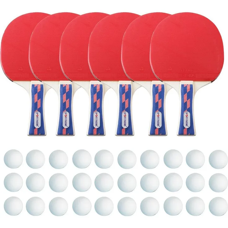 Sport-Thieme Tischtennisschläger-Set „Champion“, 6 Schläger und 30 Trainingsbälle, ITTF-zertifiziert, konvexer Griff, 1,7 mm Schwammstärke