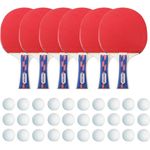 Sport-Thieme Tischtennisschläger-Set „Champion“, 6 Schläger und 30 Trainingsbälle, ITTF-zertifiziert, konvexer Griff, 1,7 mm Schwammstärke