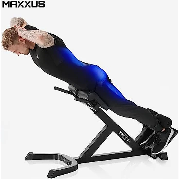 MAXXUS Hyperextension Rückentrainer - Verstellbar, bis 150 kg, mit Beinfixierung, Haltegriffen - Bauchtrainer, Römische Bank, Multifunktionales Workout Bench, Rückenstrecker für Zuhause, Fitness – Bild 4