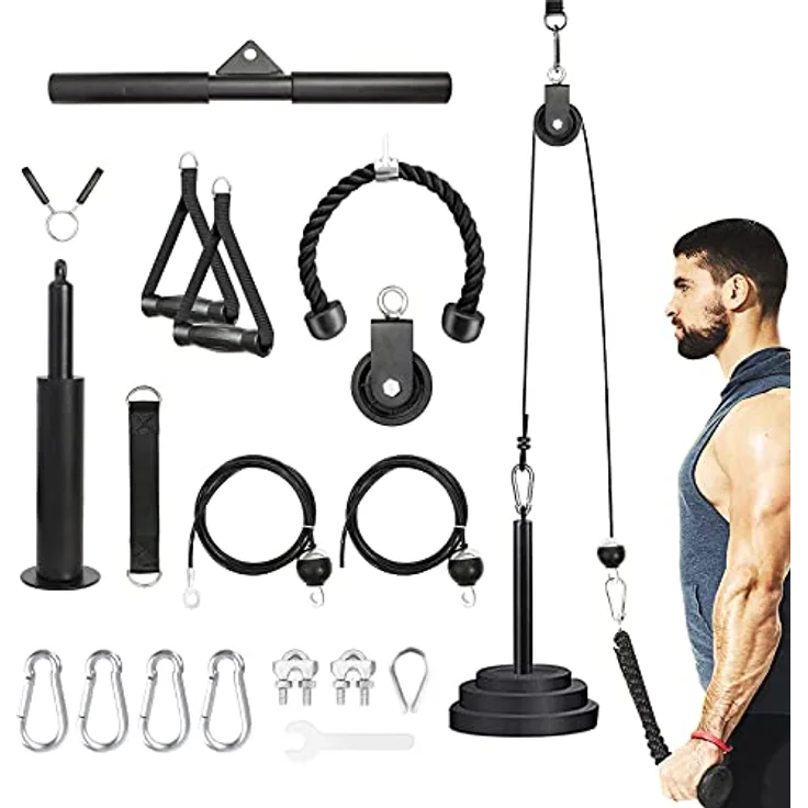 Leogreen LAT System Seilzug, Fitness-Seilzug-Kabelsystem (180cm & 230cm), Unterarm-Handgelenkrollen-Trainer Armkrafttraining, für Bizeps Curl, Unterarm, Trizeps, Heimtrainingsgeräte