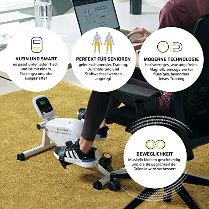 SportPlus Beintrainer für zuhause & Büro, Mini-Heimtrainer mit Magnet-Bremse & 8 Widerstands-Stufen, mit Trainingscomputer, extra breite Pedale, App kompatibel | Heimtrainer Fahrrad | Minibike – Bild 3