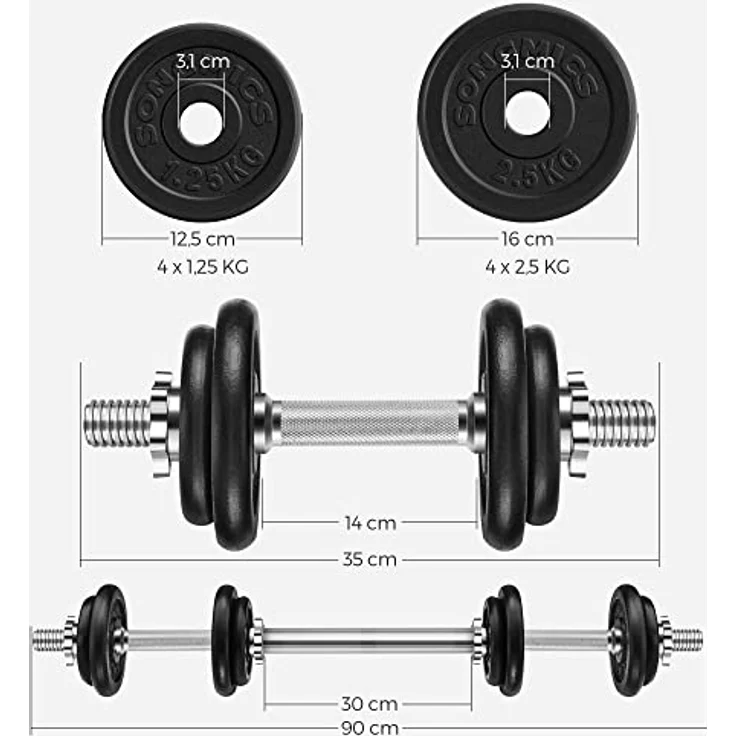SONGMICS 2-in-1-Hanteln, 2er Set, Hantelset aus Gusseisen, verstellbar, Kurzhantelset mit Verbindungsrohr, Workout, Gewichtheben für Zuhause, Fitnessstudio, schwarz SYL20LBKV1 – Bild 5