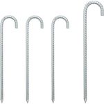 Relaxdays Bodenanker 4er Set, XL Zeltheringe aus verzinktem Stahl, extra lang 38,5 cm, sturmfeste Erdanker in Silber