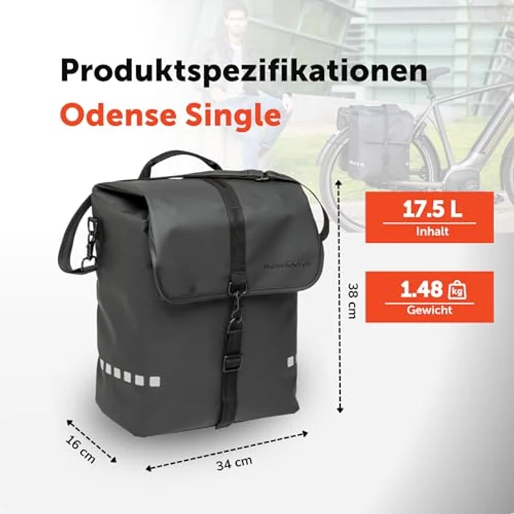 New Looxs Odense Single, Velotasche mit 17,5 l Volumen, abnehmbar als Umhängetasche, zwei Fächer mit Reißverschluss, geeignet für E-Bikes – Bild 3