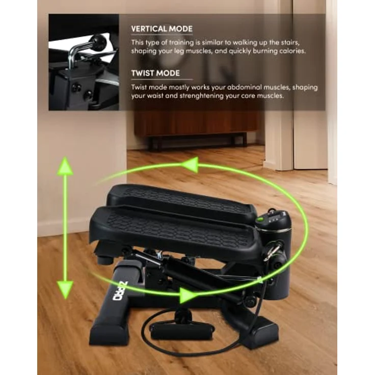 Zipro Roam Stepper Mini-Fitnessgerät inkl. LCD-Trainingscomputer mit vielen Funktionen Fitnesstraining für Zuhause Heimtrainer Swingstepper für Bein- und Po-Training verschleißfrei 5942617 Schwarz – Bild 3
