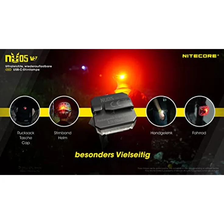 Nitecore NU05 V2 Hoofdlamp Oplaadbaar, Stirnlampe mit 4 Hochleistungs-LED´s, robustem Gehäuse und Li-Ion Akku, wasserdicht nach IP66 – Bild 5