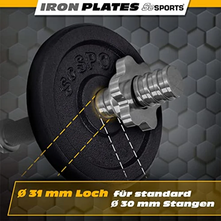 ScSPORTS® Hantelscheiben - Einzeln/Set, Ø 30/31 mm, Gusseisen, Gewichtswahl - Gewichtsscheiben, Set, Hantelgewichte, Fitness Scheiben, Gussscheiben, Gewichte für Hantel, Langhantel – Bild 5