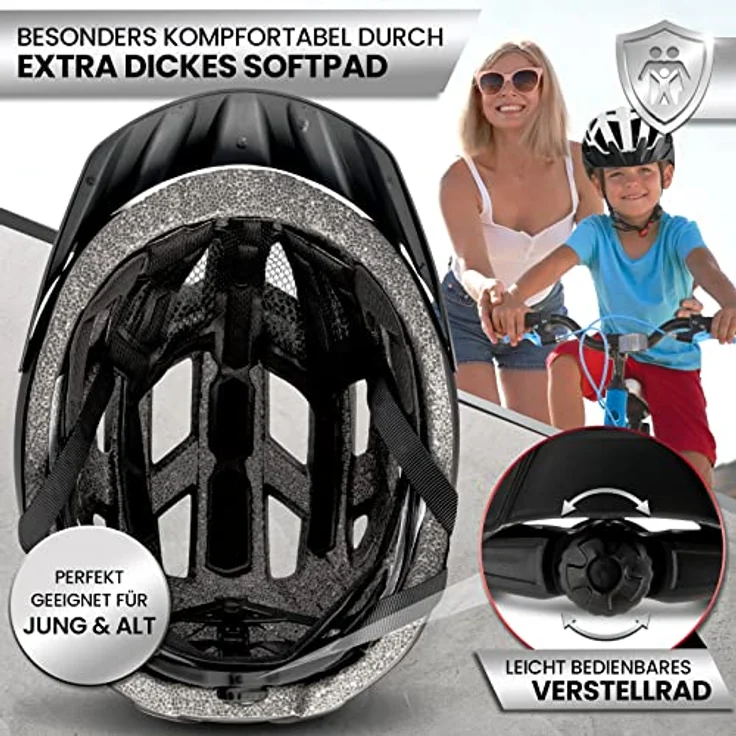 Dunlop Sports Fahrradhelm mit Licht, Ultraleichter Spezialhelm für Damen, Herren und Kinder, abnehmbares Visier, Rücklicht, Urban, Weiß/Schwarz, S (52-56 cm) – Bild 6