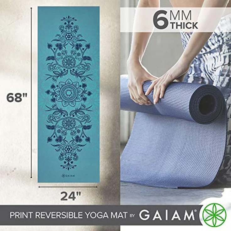 Gaiam Yogamatte, Premium-Druck, wendbar, extra dick, rutschfest, Mystic Sky, 6 mm – Bild 4