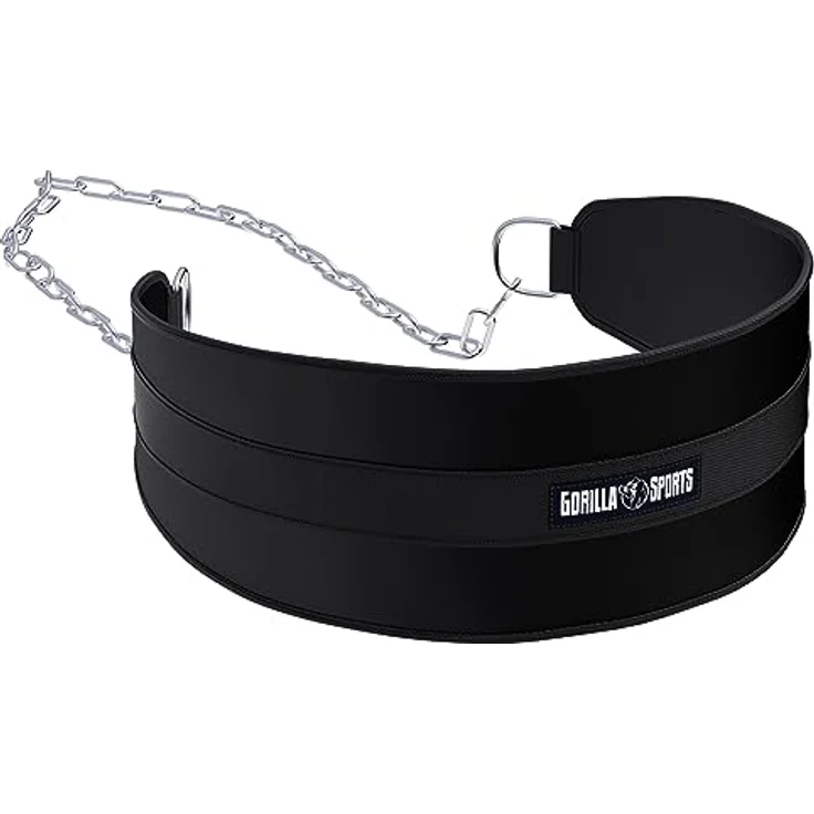 GORILLA SPORTS® Dip Gürtel - mit Stahlkette und 2 Karabiner, bis 100 kg Belastbar, Nylon, Schwarz - Gewichthebergürtel, Gewichtsgürtel, Dip-Gürtel, Dip Belt, Taillengürtel, Gewichtheben – Bild 1