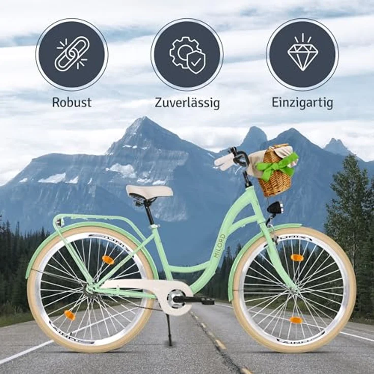 Milordbikes City-Fahrrad, Grün und Creme, 46 cm, Metallrahmen, geeignet für Freizeit und Sport – Bild 5